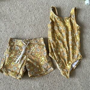 Matching swimsuit and board shorts